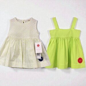 NEW Smiling Button Baby Girl 12M Green Tank Dresses Cotton Set of 2x USA Made